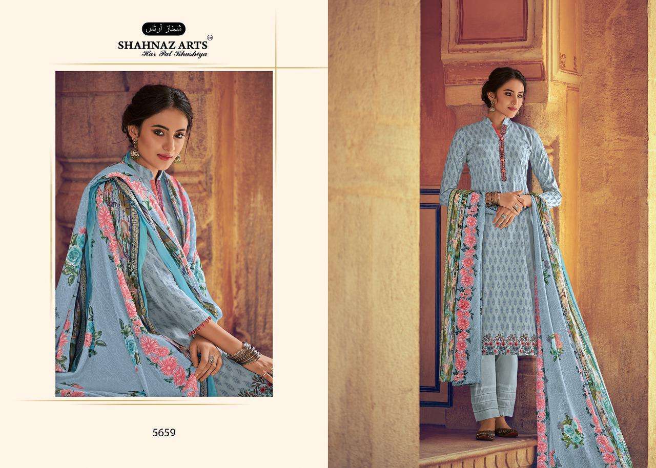 SAACHI BY SHAHNAZ ARTS 5657 TO 5665 SERIES BEAUTIFUL SUITS STYLISH FANCY COLORFUL PARTY WEAR & OCCASIONAL WEAR PURE COTTON PRINTED WITH EMBROIDERY DRESSES AT WHOLESALE PRICE