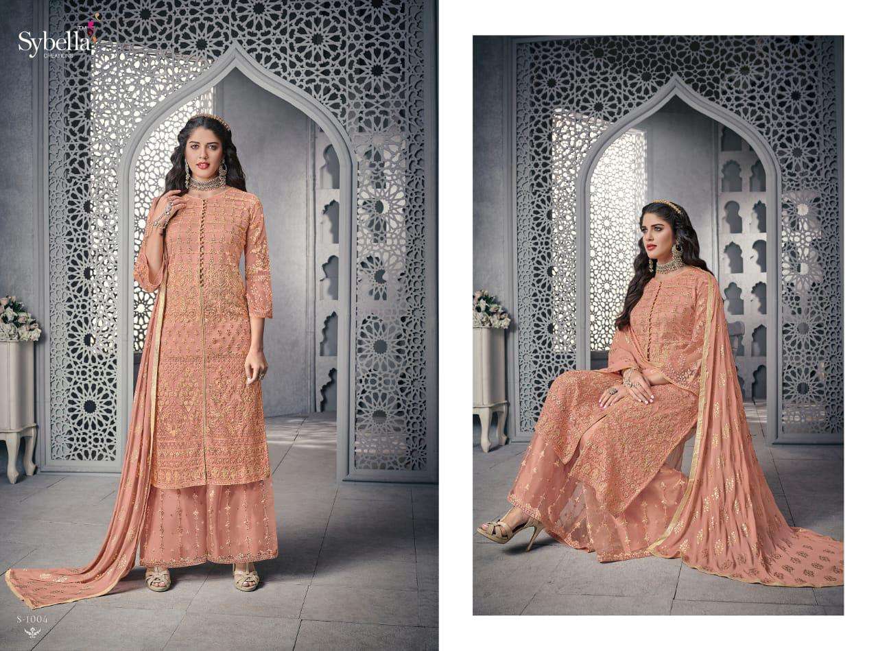The Royal Saga By Sybella Creation S-1001 To S-1008 Series Beautiful Sharara Suits Stylish Fancy Colorful Party Wear & Ethnic Wear Net Embroidered Dresses At Wholesale Price