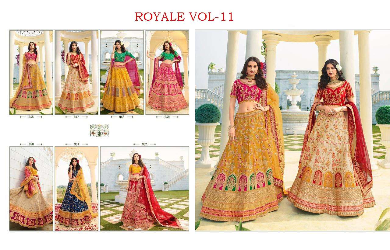 ROYAL VOL-11 BY FASHID WHOLESALE 946 TO 952 SERIES BRIDAL WEAR COLLECTION BEAUTIFUL STYLISH COLORFUL FANCY PARTY WEAR & OCCASIONAL WEAR FANCY LEHENGAS AT WHOLESALE PRICE