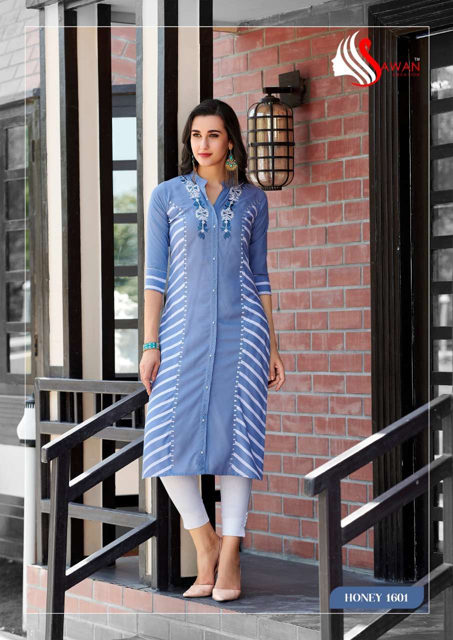 HONEY VOL-16 BY SAWAN CREATION 1601 TO 1612 SERIES STYLISH FANCY BEAUTIFUL COLORFUL CASUAL WEAR & ETHNIC WEAR 14 KG RAYON  KURTIS AT WHOLESALE PRICE