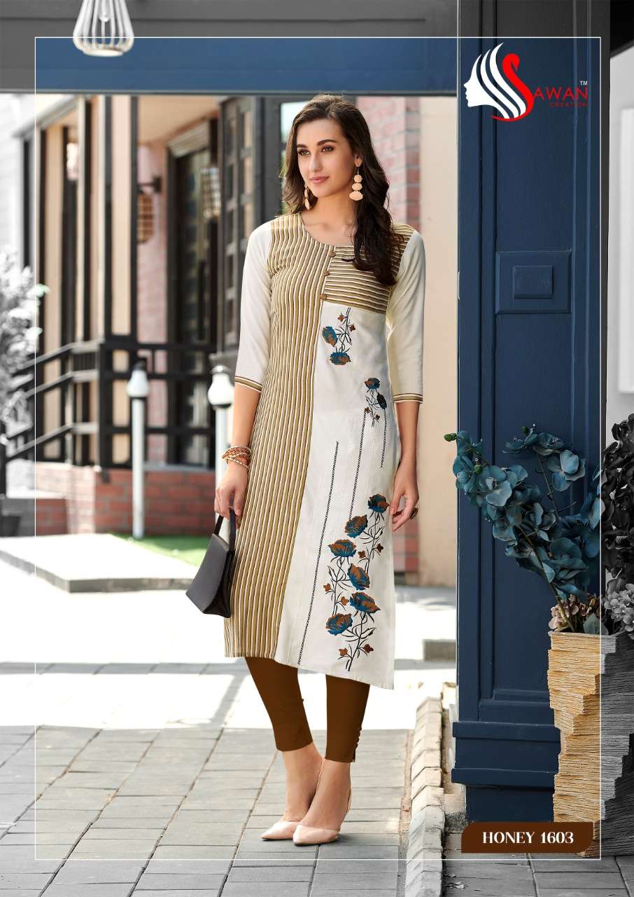 HONEY VOL-16 BY SAWAN CREATION 1601 TO 1612 SERIES STYLISH FANCY BEAUTIFUL COLORFUL CASUAL WEAR & ETHNIC WEAR 14 KG RAYON  KURTIS AT WHOLESALE PRICE