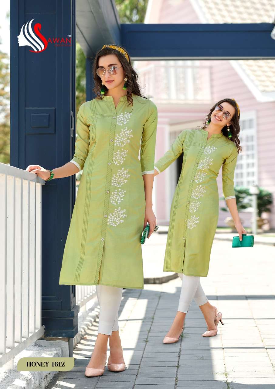 HONEY VOL-16 BY SAWAN CREATION 1601 TO 1612 SERIES STYLISH FANCY BEAUTIFUL COLORFUL CASUAL WEAR & ETHNIC WEAR 14 KG RAYON  KURTIS AT WHOLESALE PRICE