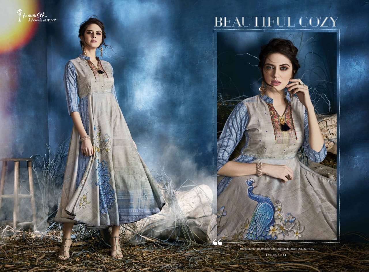 MAYRA VOL-2 BY FEMINISTA 141 TO 148 SERIES STYLISH FANCY BEAUTIFUL COLORFUL CASUAL WEAR & ETHNIC WEAR SILK DIGITAL PRINTED KURTIS AT WHOLESALE PRICE