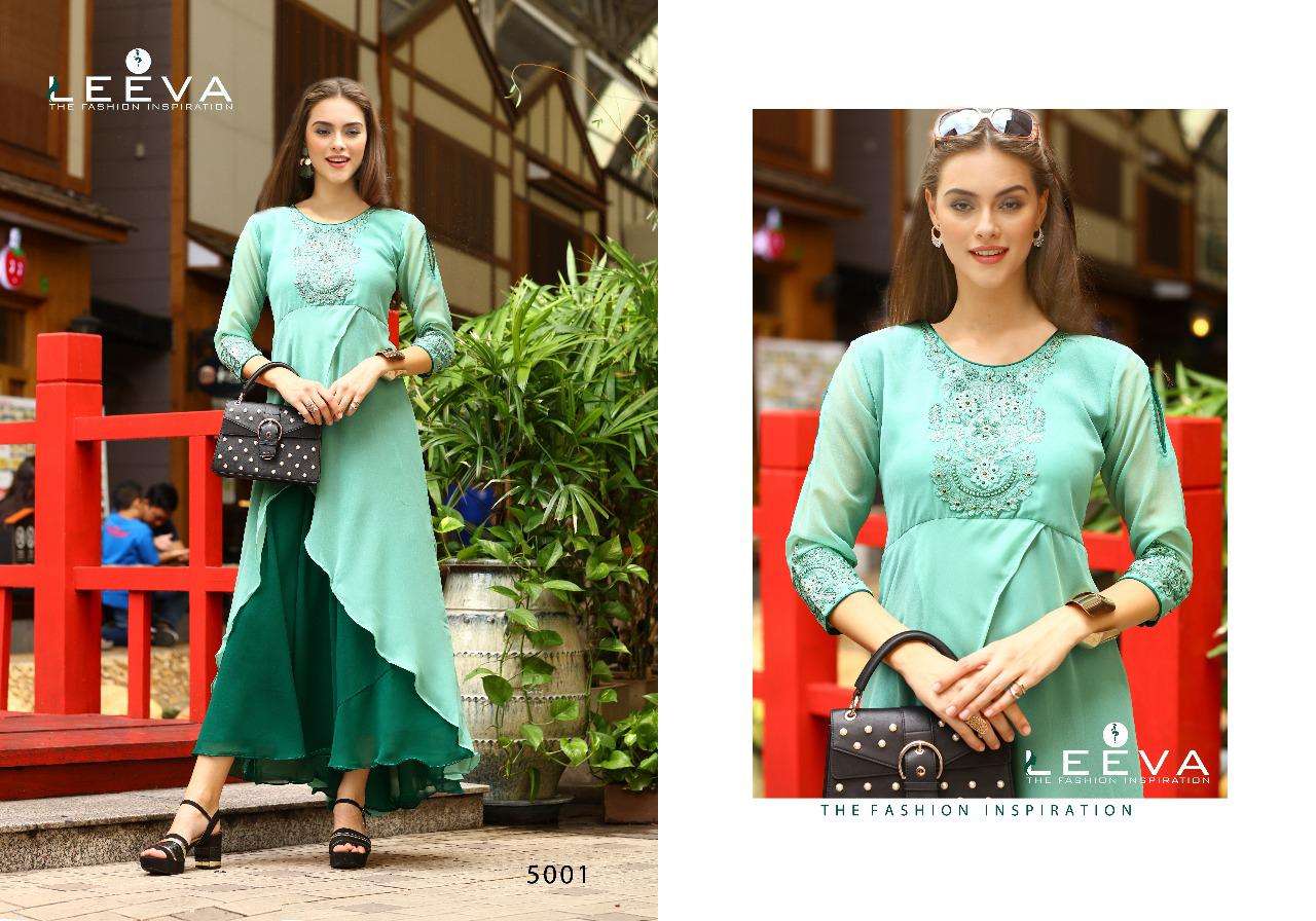 Pletonic By Leeva 5001 To 5008 Series Beautiful Stylish Fancy Colorful Casual Wear & Ethnic Wear & Ready To Wear Faux Georgette Kurtis At Wholesale Price