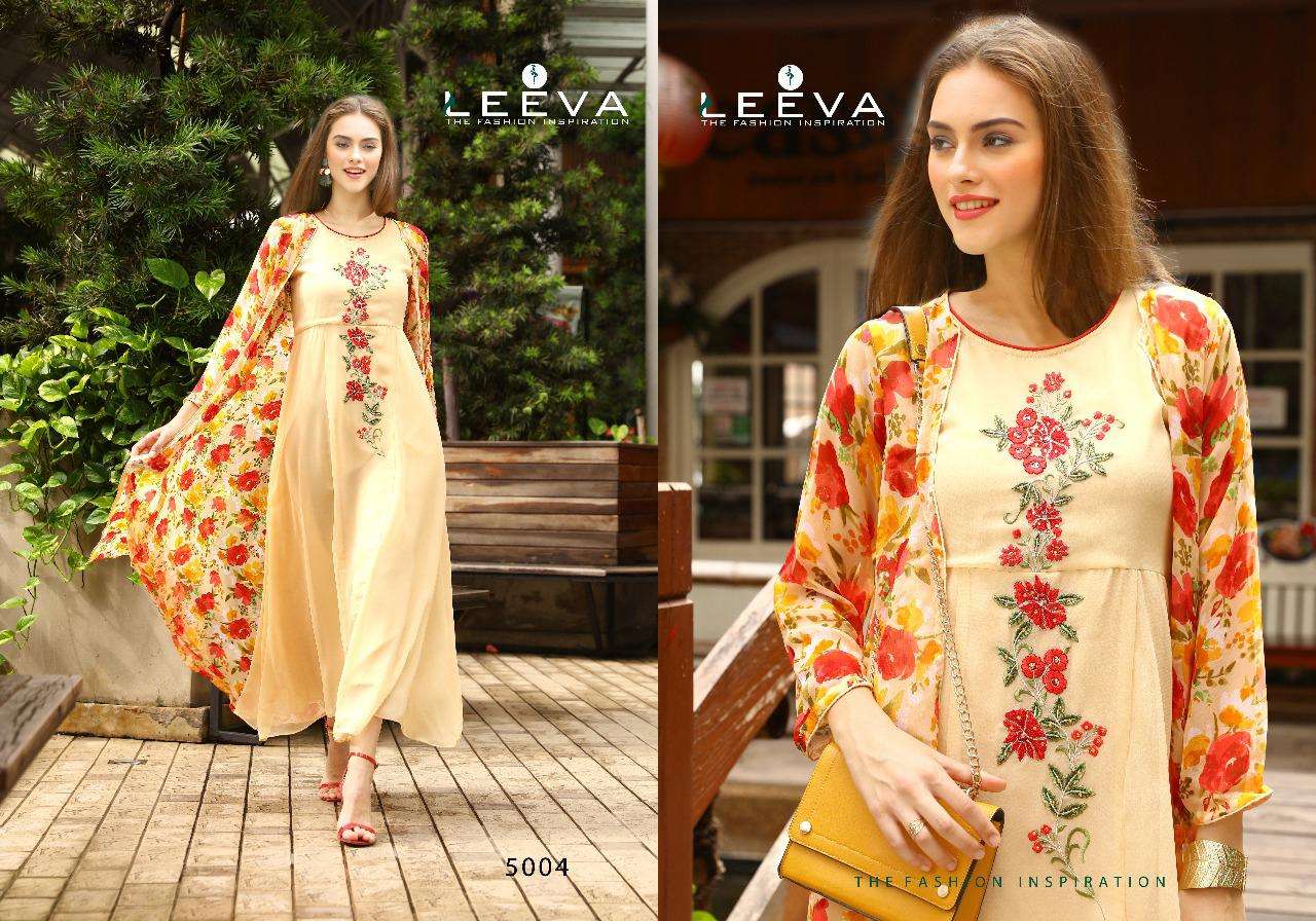 Pletonic By Leeva 5001 To 5008 Series Beautiful Stylish Fancy Colorful Casual Wear & Ethnic Wear & Ready To Wear Faux Georgette Kurtis At Wholesale Price