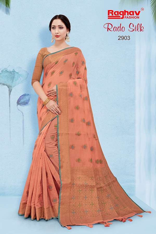 RADO SILK BY RAGHAV FASHION 2901 TO 2908 SERIES INDIAN TRADITIONAL WEAR COLLECTION BEAUTIFUL STYLISH FANCY COLORFUL PARTY WEAR & OCCASIONAL WEAR SILK JACQUARD PRINTED SAREES AT WHOLESALE PRICE