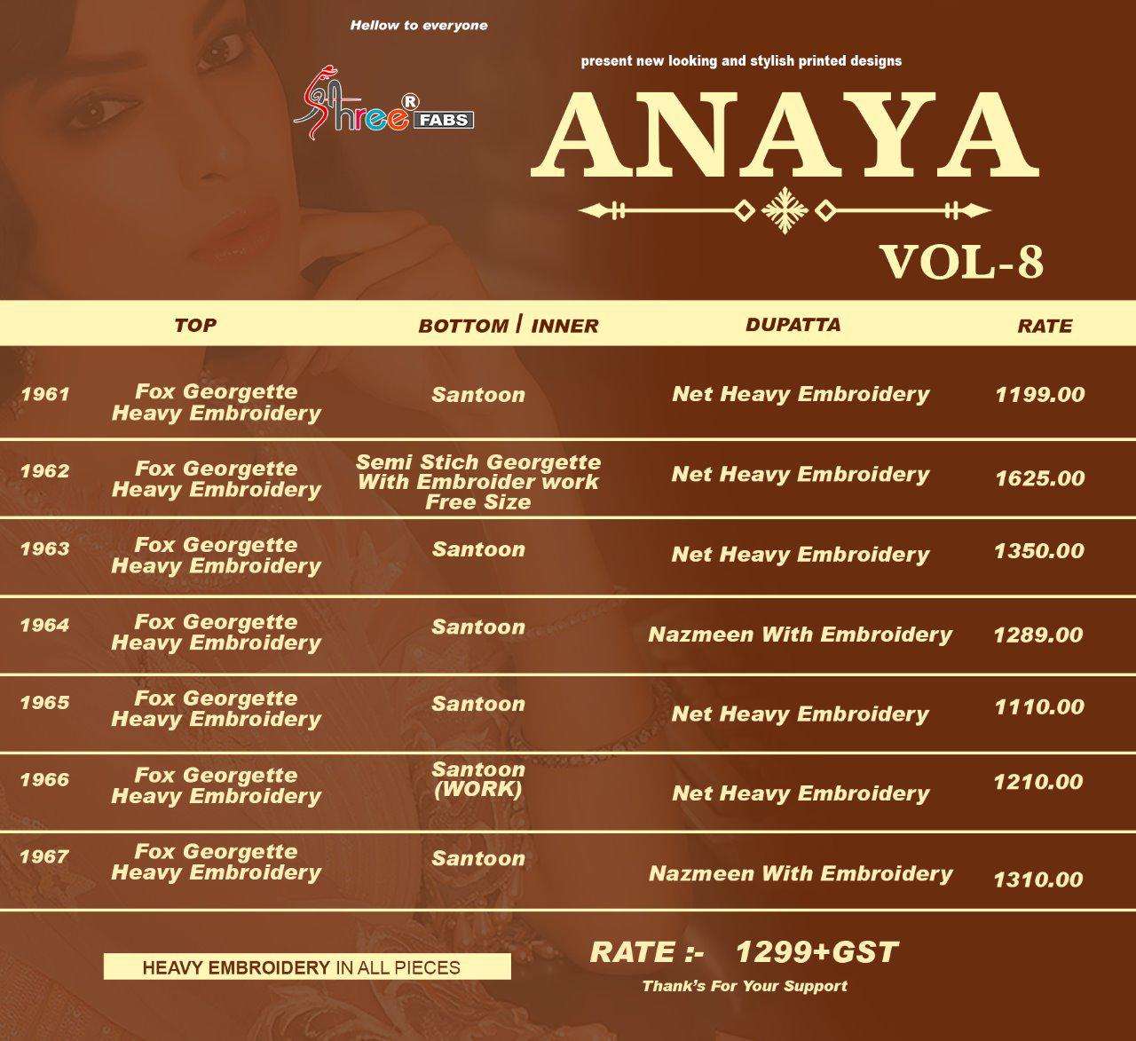 Anaya Vol-8  By Shree Fabs 1961 To 1967 Series Pakistani Designer Suits Collection Beautiful Stylish Fancy Colorful Party Wear & Occasional Wear Faux Georgette With Heavy Embroidered Dresses At Wholesale Price