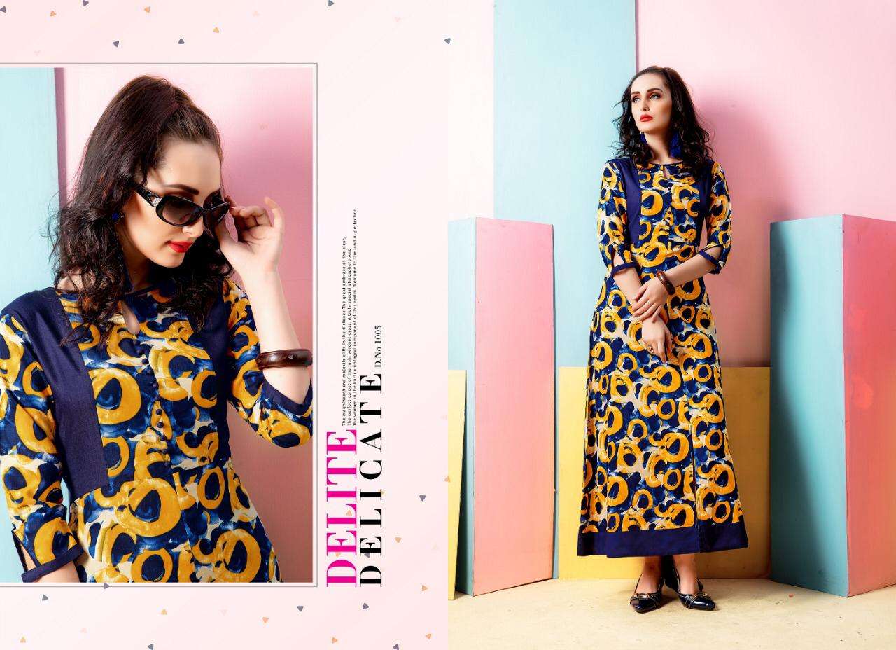Trendz By Alishka Fashion 1001 To 1006 Series Beautiful Colorful Stylish Fancy Casual Wear & Ethnic Wear & Ready To Wear Rayon Kurtis At Wholesale Price
