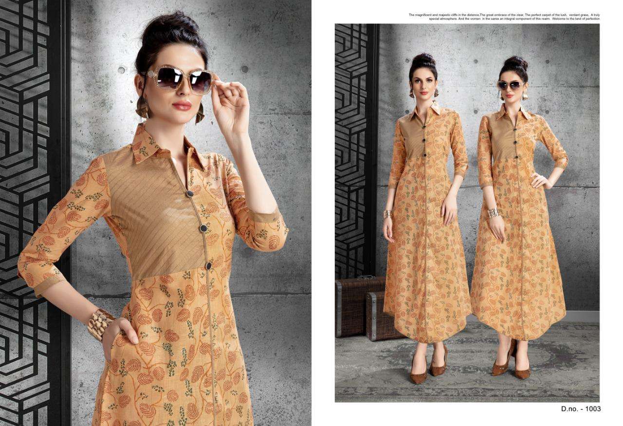 Florance By Alishka Fashion 1001 To 1006 Series Beautiful Stylish Fancy Colorful Casual Wear & Ethnic Wear Cotton Slub Printed Kurtis At Wholesale Price