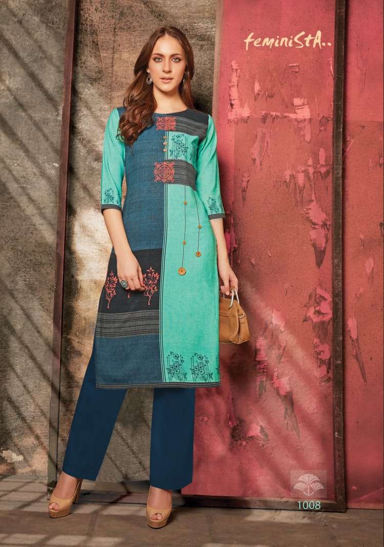 FLORENCE VOL-3 BY FEMINISTA 1001 TO 1008 SERIES BEAUTIFUL COLORFUL STYLISH FANCY CASUAL WEAR & READY TO WEAR RAYON DIGITAL RPINTED KURTIS AT WHOLESALE PRICE