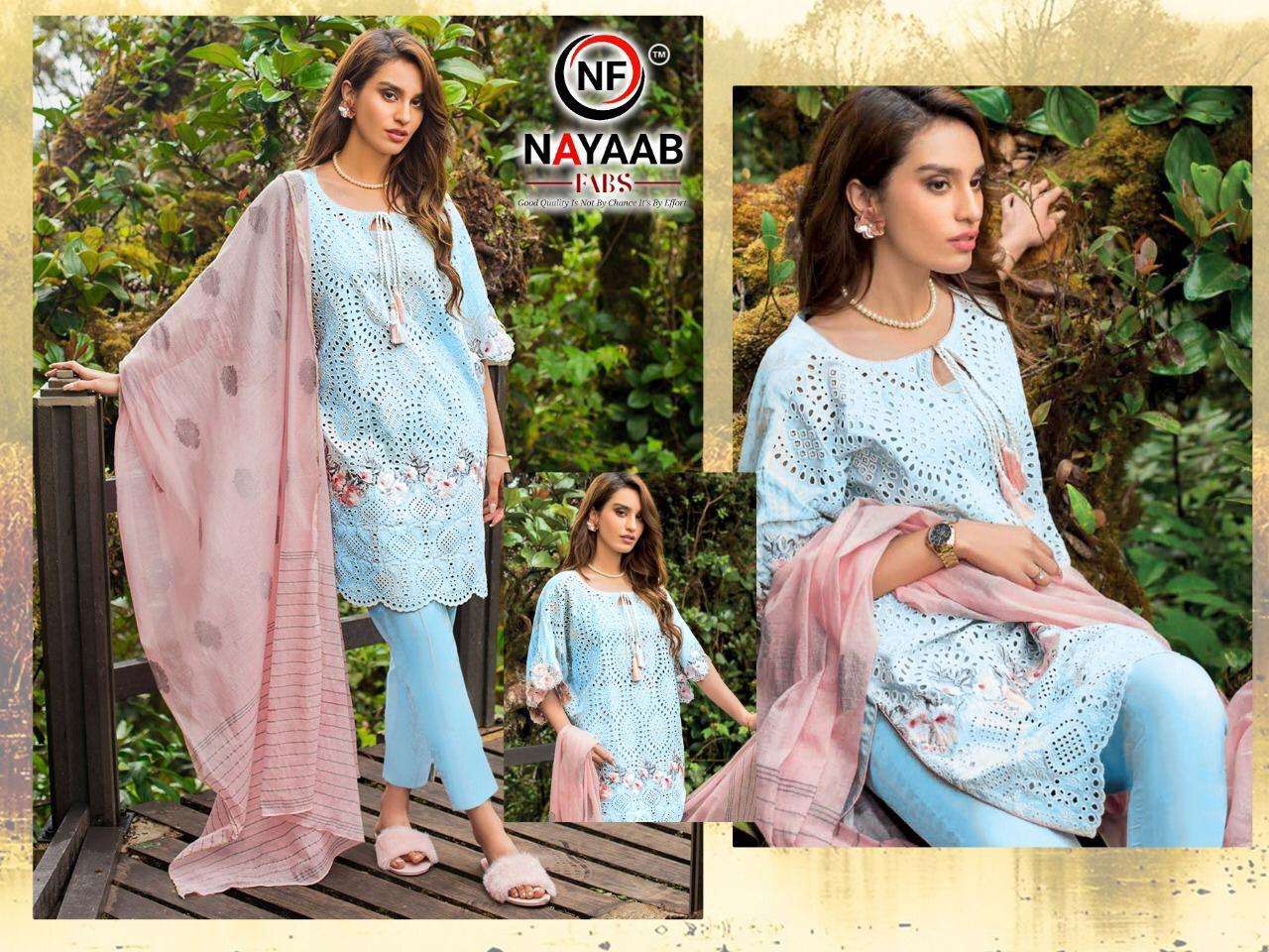 NAYAAB FABS HIT DESIGN BY NAYAAB FABS PAKISTANI SUITS BEAUTIFUL FANCY COLORFUL STYLISH PARTY WEAR & OCCASIONAL WEAR PURE COTTON EMBROIDERED DRESSES AT WHOLESALE PRICE