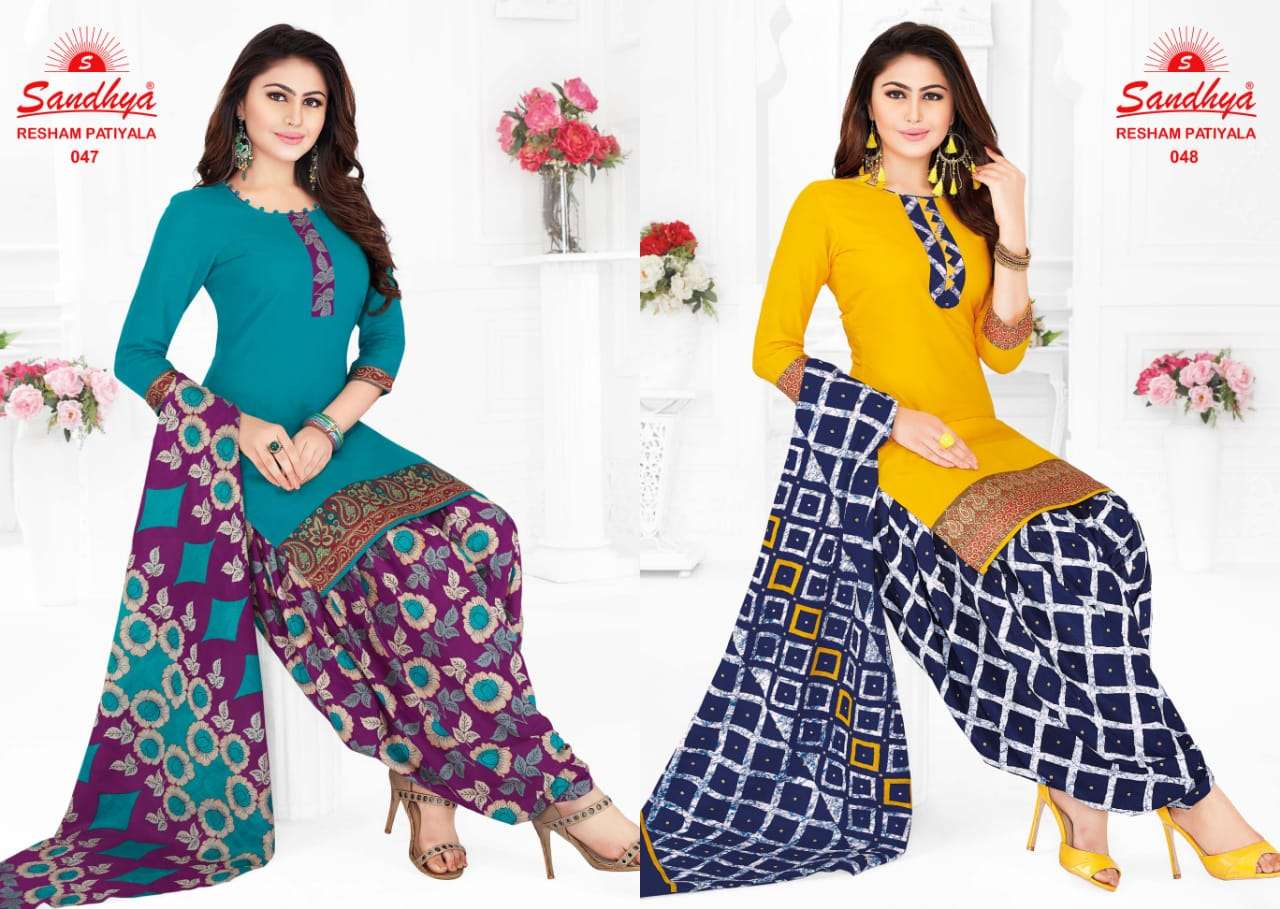 RESHAM PATIYALA VOL-3 BY SANDHYA 041 TO 055 SERIES BEAUTIFUL STYLISH SUITS FANCY COLORFUL CASUAL WEAR & ETHNIC WEAR & READY TO WEAR COTTON PRINTED DRESSES AT WHOLESALE PRICE