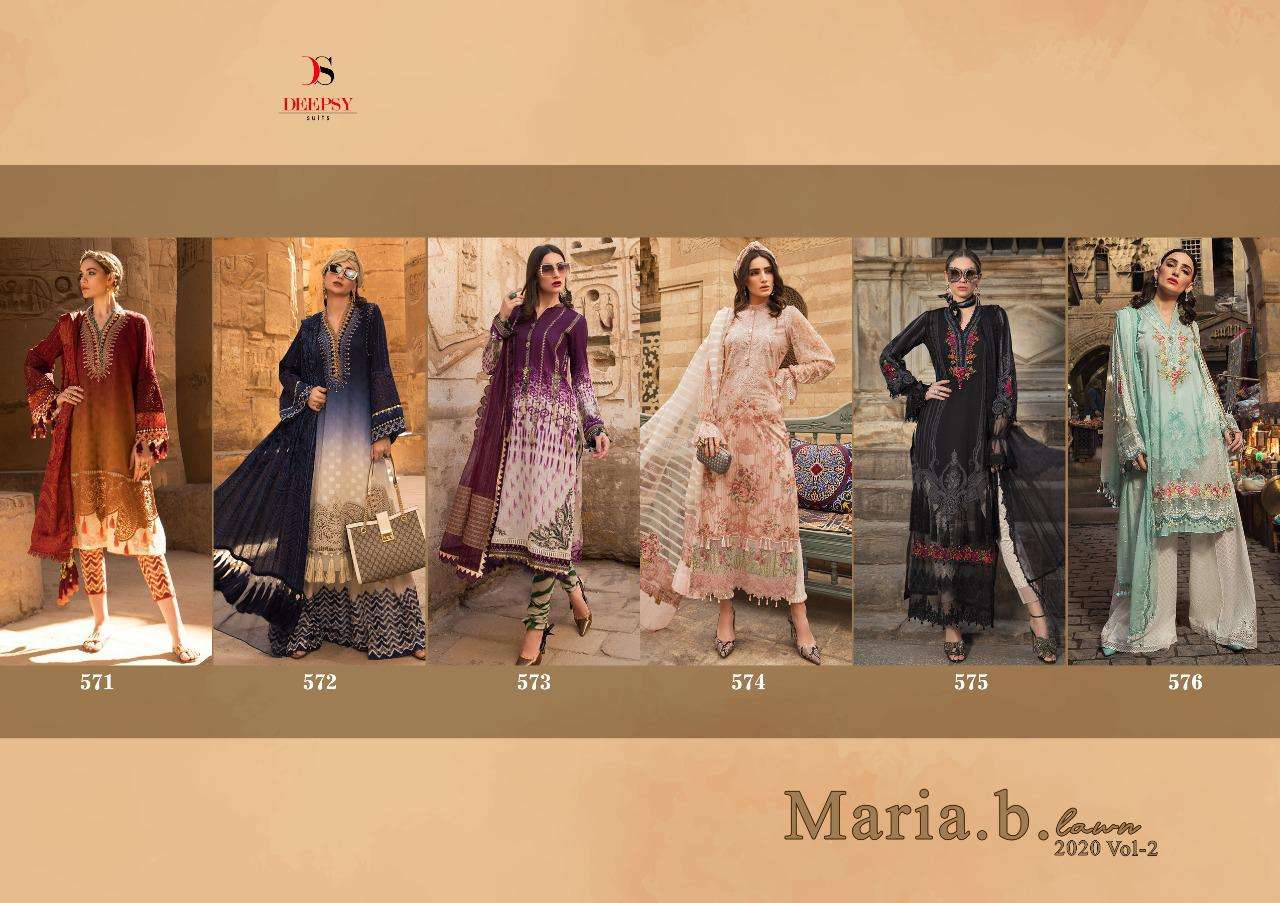 MARIA.B. LAWN 2020 VOL-2 BY DEEPSY SUIST 571 TO 576 BEAUTIFUL SUITS COLORFUL STYLISH FANCY COLORFUL CASUAL WEAR & ETHNIC WEAR PURE COTTON WITH EMBROIDERED DRESSES AT WHOLESALE PRICE