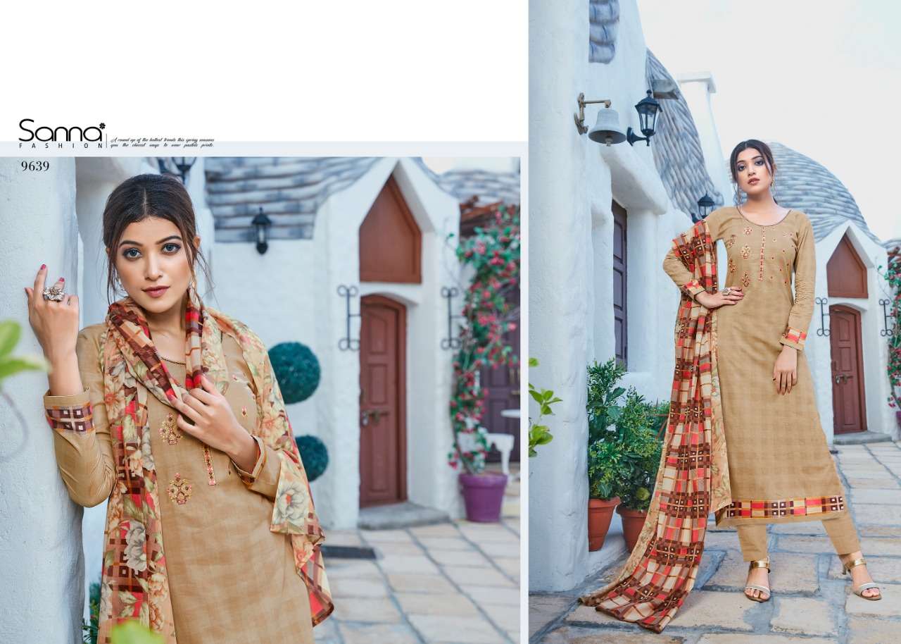 MUSE BY SANNA FASHION 9631 TO 9640 SERIES DESIGNER SUITS COLLECTION BEAUTIFUL STYLISH FANCY COLORFUL PARTY WEAR & OCCASIONAL WEAR PURE AZ COTTON JAM SILK DRESSES AT WHOLESALE PRICE