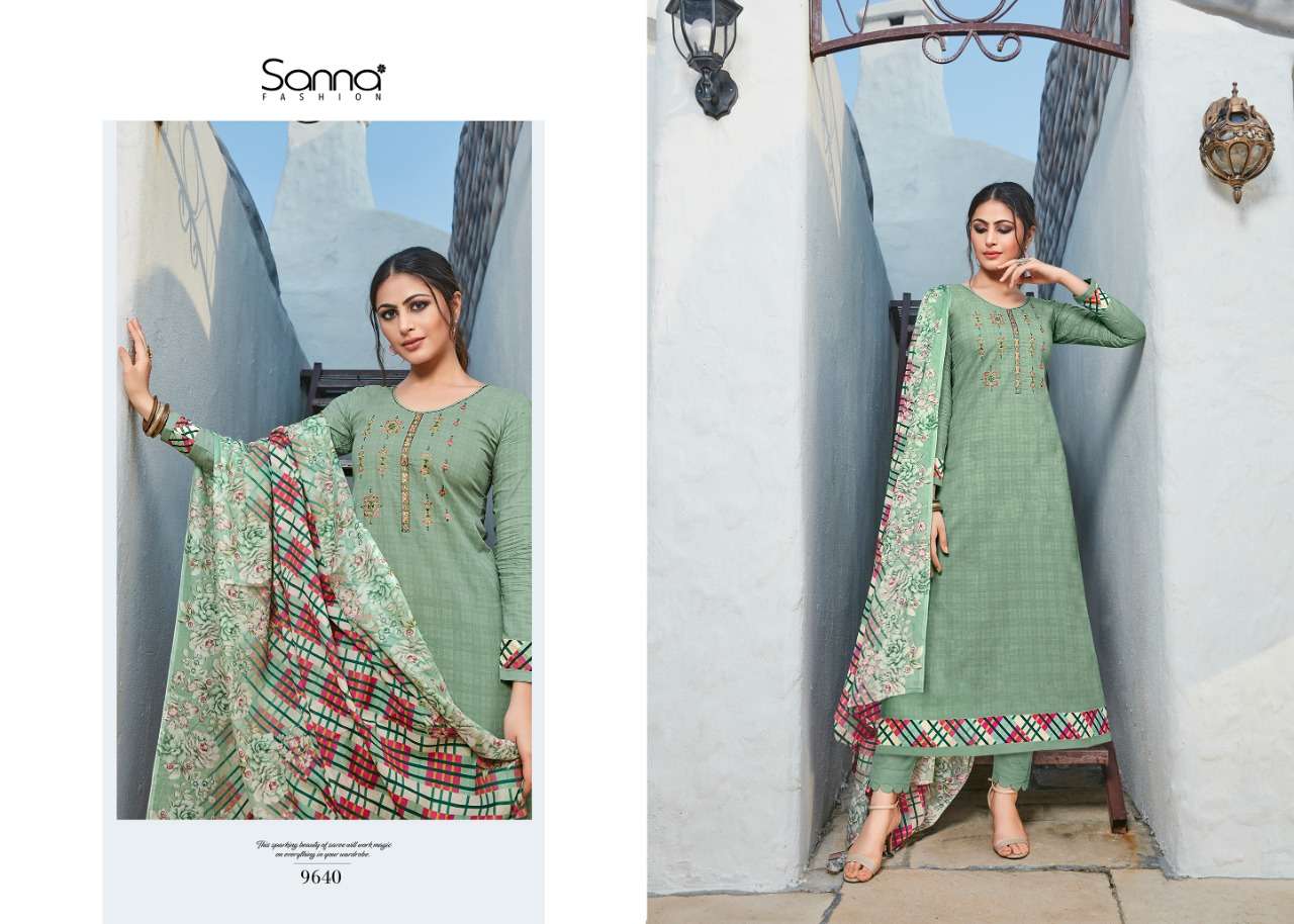 MUSE BY SANNA FASHION 9631 TO 9640 SERIES DESIGNER SUITS COLLECTION BEAUTIFUL STYLISH FANCY COLORFUL PARTY WEAR & OCCASIONAL WEAR PURE AZ COTTON JAM SILK DRESSES AT WHOLESALE PRICE