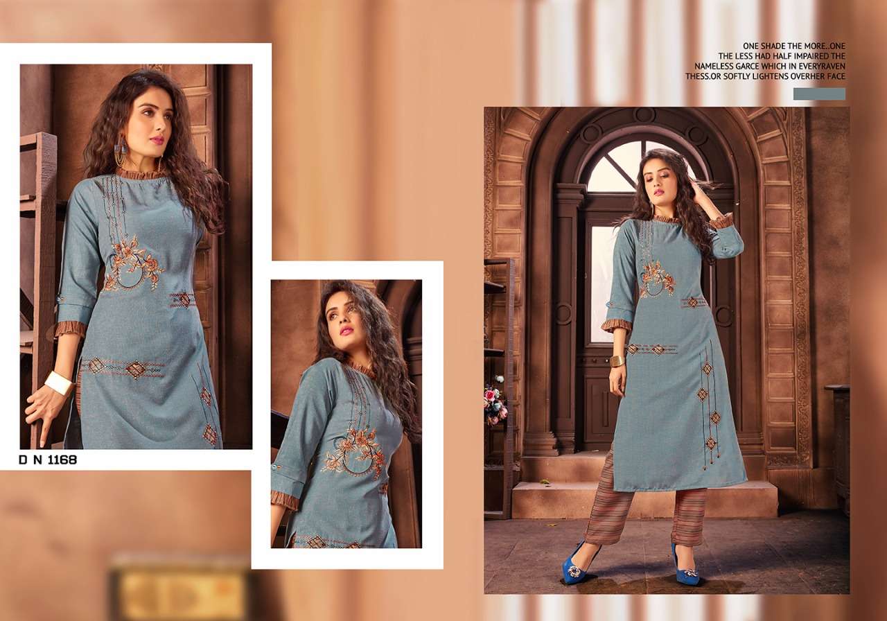 MANYA BY ROYAL COLLECTION 1168 TO 1173 SERIES STYLISH FANCY BEAUTIFUL COLORFUL CASUAL WEAR & ETHNIC WEAR COTTON LINEN WITH EMBROIDERY KURTIS AT WHOLESALE PRICE