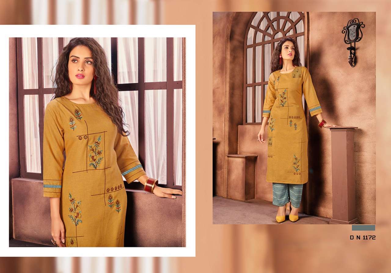 MANYA BY ROYAL COLLECTION 1168 TO 1173 SERIES STYLISH FANCY BEAUTIFUL COLORFUL CASUAL WEAR & ETHNIC WEAR COTTON LINEN WITH EMBROIDERY KURTIS AT WHOLESALE PRICE