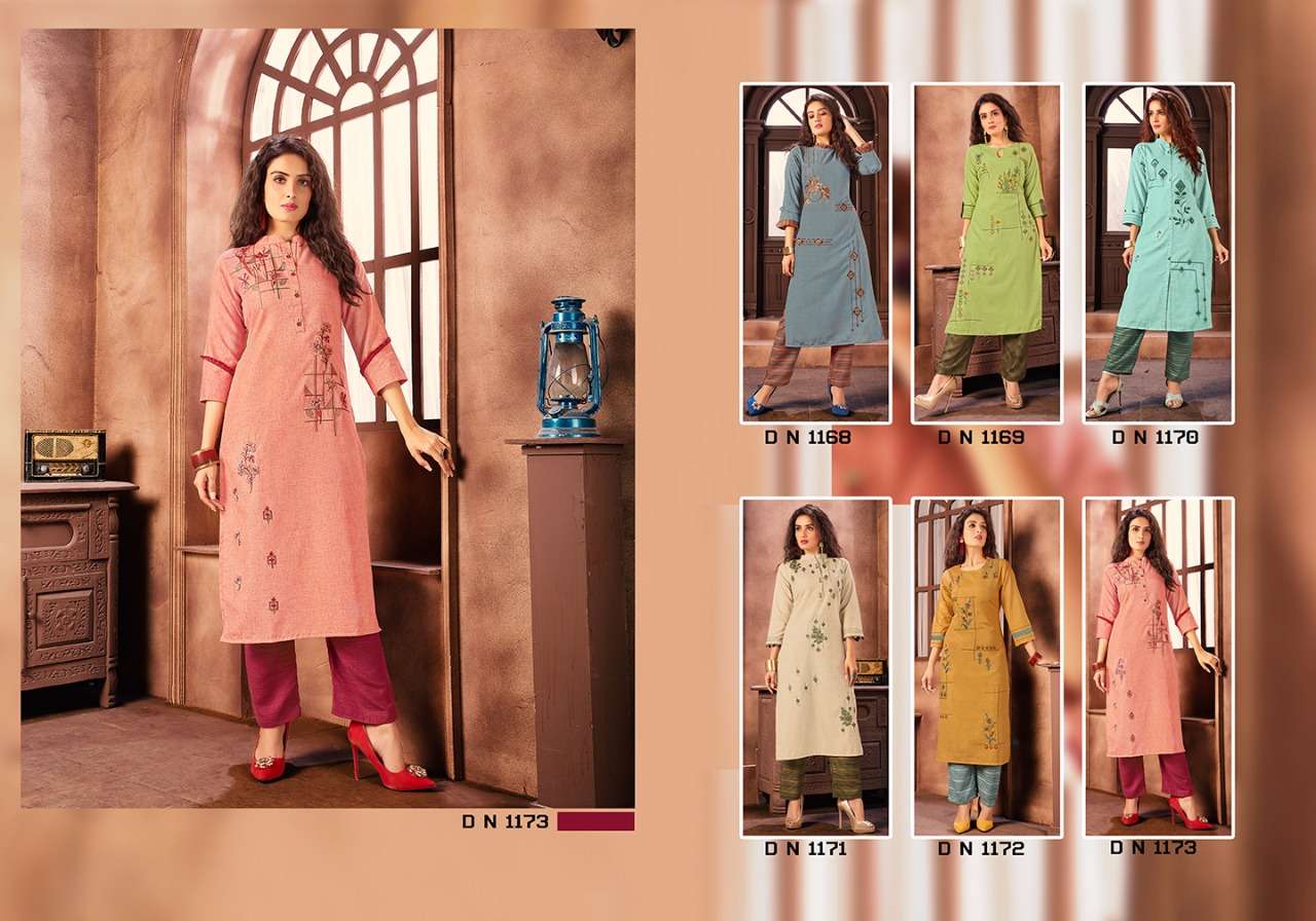 MANYA BY ROYAL COLLECTION 1168 TO 1173 SERIES STYLISH FANCY BEAUTIFUL COLORFUL CASUAL WEAR & ETHNIC WEAR COTTON LINEN WITH EMBROIDERY KURTIS AT WHOLESALE PRICE