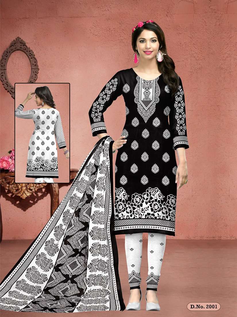 DHOOM BALCK AND WHITE BY MEENAXI 2001 TO 2010 SERIES BEAUTIFUL SUITS COLORFUL STYLISH FANCY CASUAL WEAR & ETHNIC WEAR COTTON PRINTED DRESSES AT WHOLESALE PRICE
