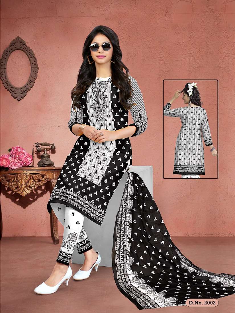 DHOOM BALCK AND WHITE BY MEENAXI 2001 TO 2010 SERIES BEAUTIFUL SUITS COLORFUL STYLISH FANCY CASUAL WEAR & ETHNIC WEAR COTTON PRINTED DRESSES AT WHOLESALE PRICE