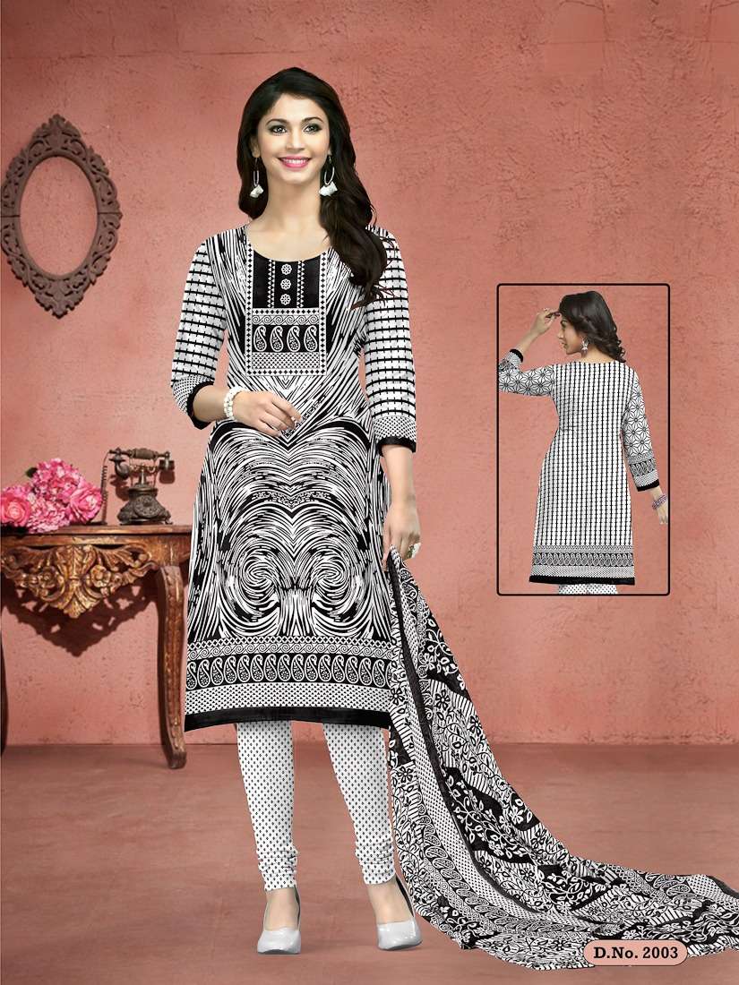 DHOOM BALCK AND WHITE BY MEENAXI 2001 TO 2010 SERIES BEAUTIFUL SUITS COLORFUL STYLISH FANCY CASUAL WEAR & ETHNIC WEAR COTTON PRINTED DRESSES AT WHOLESALE PRICE
