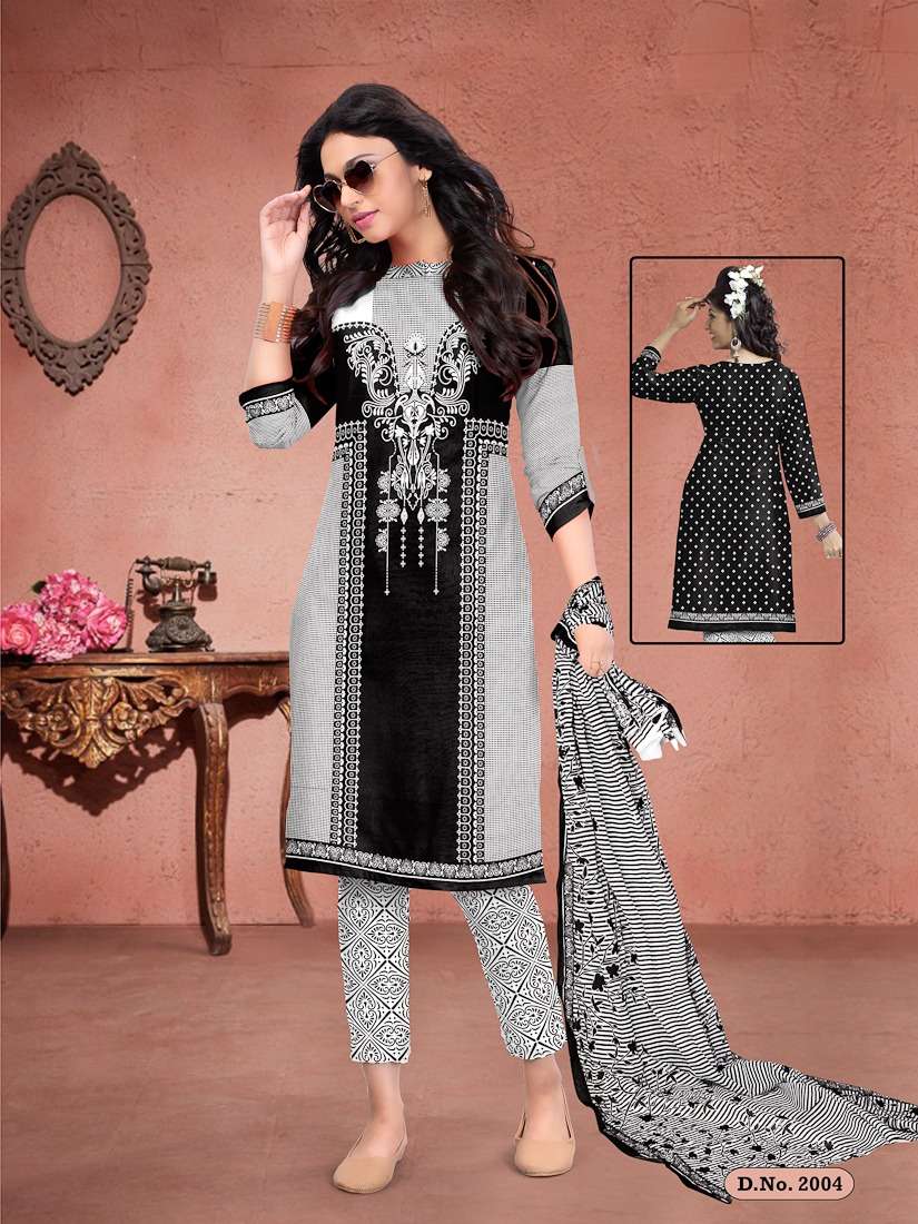 DHOOM BALCK AND WHITE BY MEENAXI 2001 TO 2010 SERIES BEAUTIFUL SUITS COLORFUL STYLISH FANCY CASUAL WEAR & ETHNIC WEAR COTTON PRINTED DRESSES AT WHOLESALE PRICE