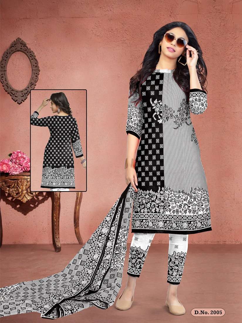 DHOOM BALCK AND WHITE BY MEENAXI 2001 TO 2010 SERIES BEAUTIFUL SUITS COLORFUL STYLISH FANCY CASUAL WEAR & ETHNIC WEAR COTTON PRINTED DRESSES AT WHOLESALE PRICE