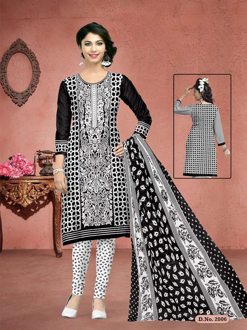 DHOOM BALCK AND WHITE BY MEENAXI 2001 TO 2010 SERIES BEAUTIFUL SUITS COLORFUL STYLISH FANCY CASUAL WEAR & ETHNIC WEAR COTTON PRINTED DRESSES AT WHOLESALE PRICE