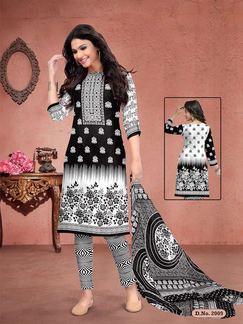 DHOOM BALCK AND WHITE BY MEENAXI 2001 TO 2010 SERIES BEAUTIFUL SUITS COLORFUL STYLISH FANCY CASUAL WEAR & ETHNIC WEAR COTTON PRINTED DRESSES AT WHOLESALE PRICE