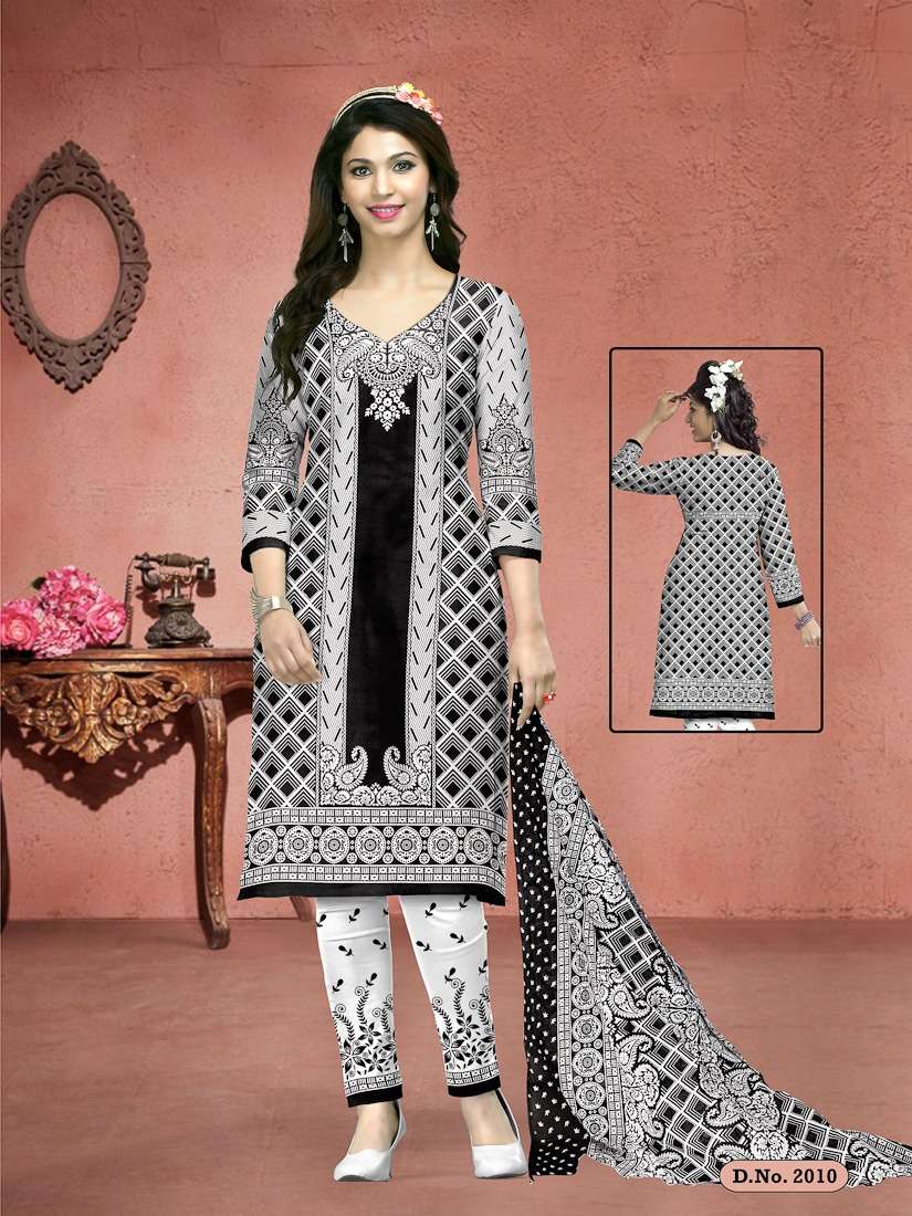 DHOOM BALCK AND WHITE BY MEENAXI 2001 TO 2010 SERIES BEAUTIFUL SUITS COLORFUL STYLISH FANCY CASUAL WEAR & ETHNIC WEAR COTTON PRINTED DRESSES AT WHOLESALE PRICE