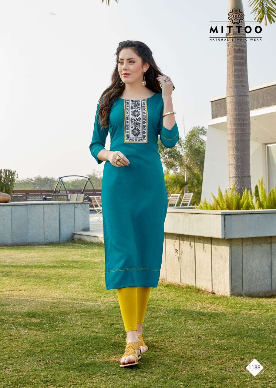 PALAK VOL-21 BY MITTOO 188 TO 195 SERIES BEAUTIFUL STYLISH FANCY COLORFUL CASUAL WEAR & ETHNIC WEAR & READY TO WEAR HEAVY RAYON KURTIS AT WHOLESALE PRICE