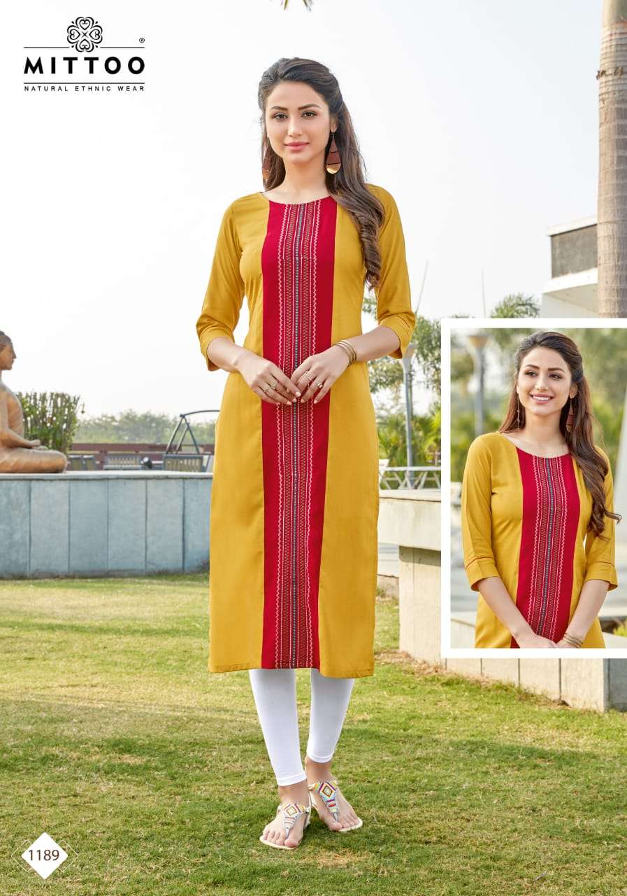 PALAK VOL-21 BY MITTOO 188 TO 195 SERIES BEAUTIFUL STYLISH FANCY COLORFUL CASUAL WEAR & ETHNIC WEAR & READY TO WEAR HEAVY RAYON KURTIS AT WHOLESALE PRICE