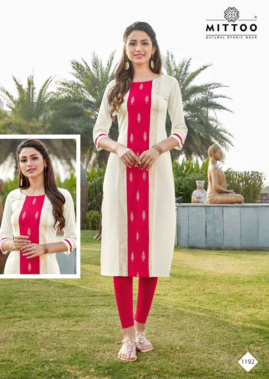 PALAK VOL-21 BY MITTOO 188 TO 195 SERIES BEAUTIFUL STYLISH FANCY COLORFUL CASUAL WEAR & ETHNIC WEAR & READY TO WEAR HEAVY RAYON KURTIS AT WHOLESALE PRICE
