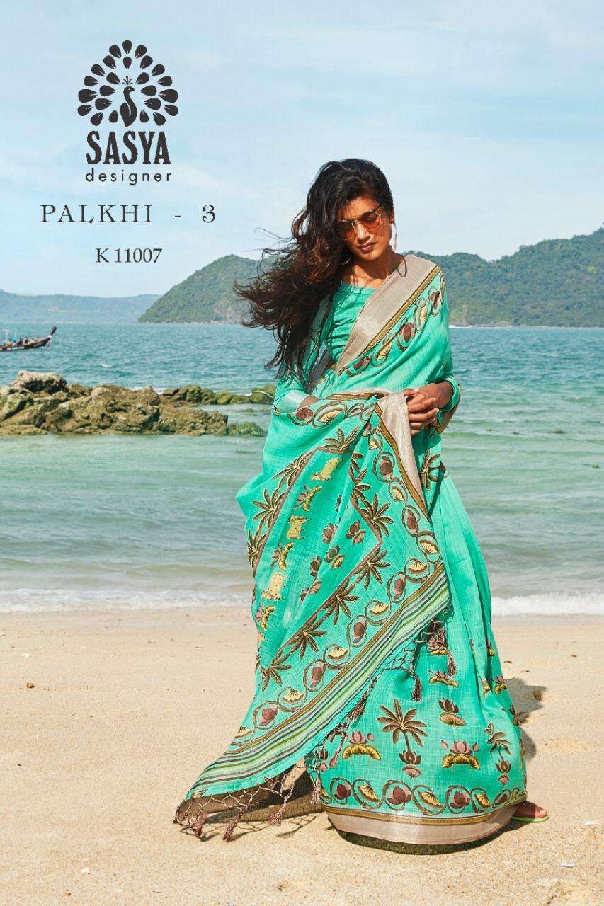 PALKHI HIT DESIGNS BY SASYA DESIGNER DESIGNER TRADITIONAL WEAR COLLECTION BEAUTIFUL FANCY COLORFUL PARTY WEAR & OCCASIONAL WEAR PURE LINEN COTTON SAREES AT WHOLESALE PRICE