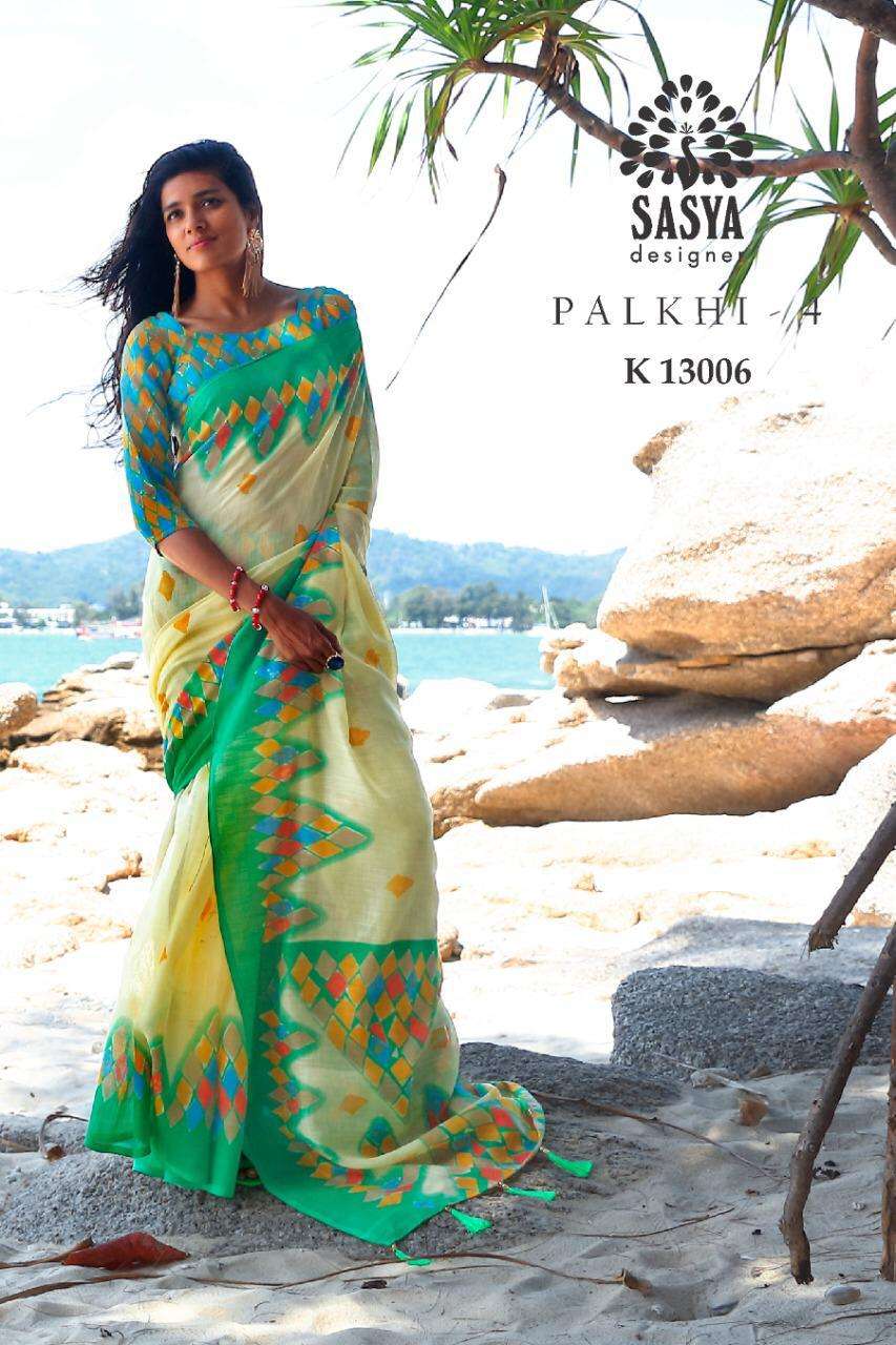 PALKHI HIT DESIGNS BY SASYA DESIGNER DESIGNER TRADITIONAL WEAR COLLECTION BEAUTIFUL FANCY COLORFUL PARTY WEAR & OCCASIONAL WEAR PURE LINEN COTTON SAREES AT WHOLESALE PRICE