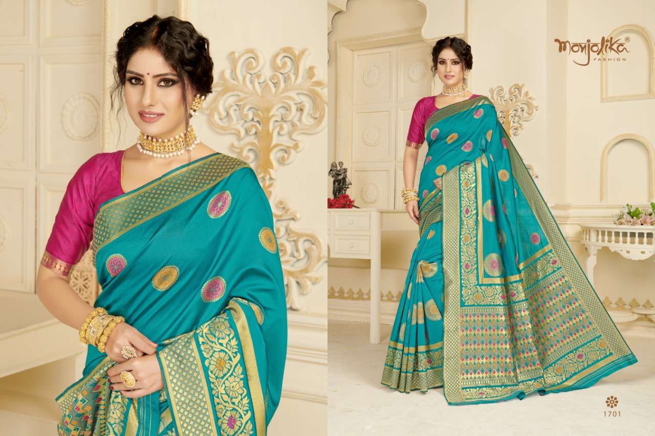 Vartika Vol-17 By Monjolika 1701 To 1706 Series Indian Traditional Wear Collection Beautiful Stylish Fancy Colorful Party Wear & Occasional Wear Silk Blend Sarees At Wholesale Price