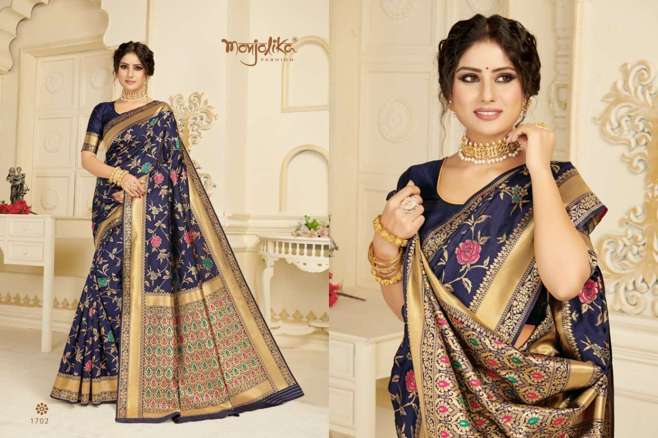 Vartika Vol-17 By Monjolika 1701 To 1706 Series Indian Traditional Wear Collection Beautiful Stylish Fancy Colorful Party Wear & Occasional Wear Silk Blend Sarees At Wholesale Price