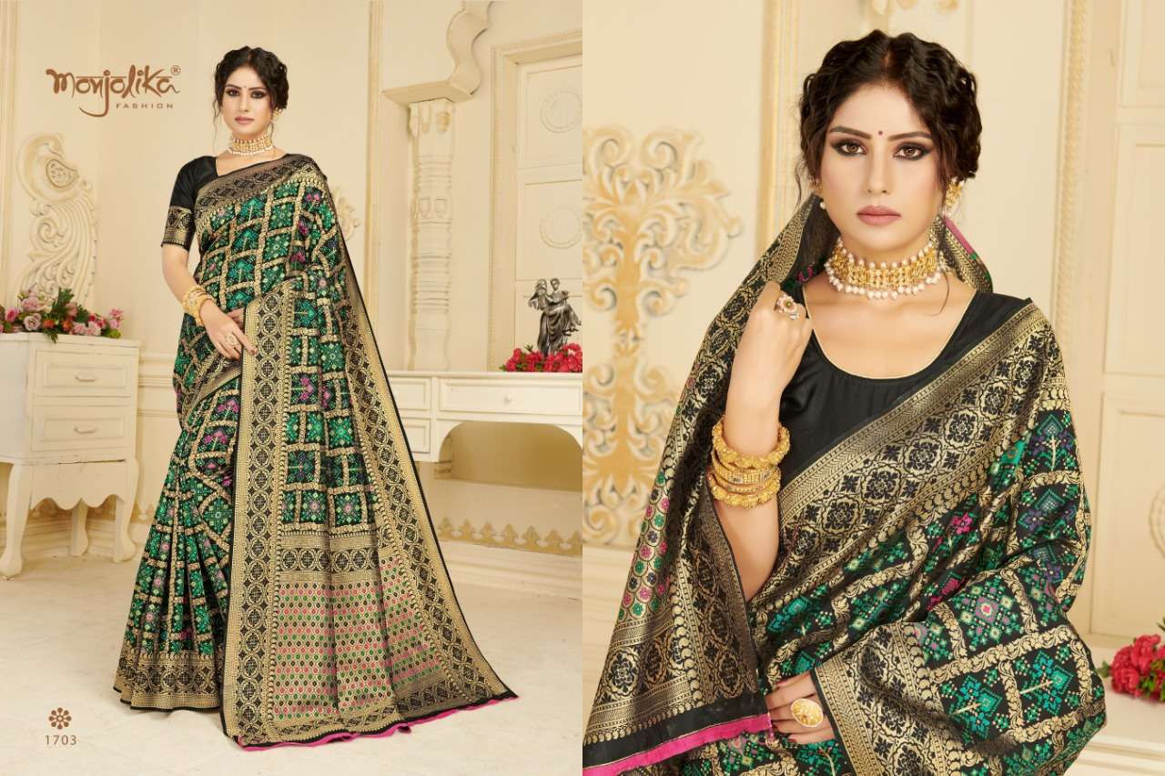 Vartika Vol-17 By Monjolika 1701 To 1706 Series Indian Traditional Wear Collection Beautiful Stylish Fancy Colorful Party Wear & Occasional Wear Silk Blend Sarees At Wholesale Price