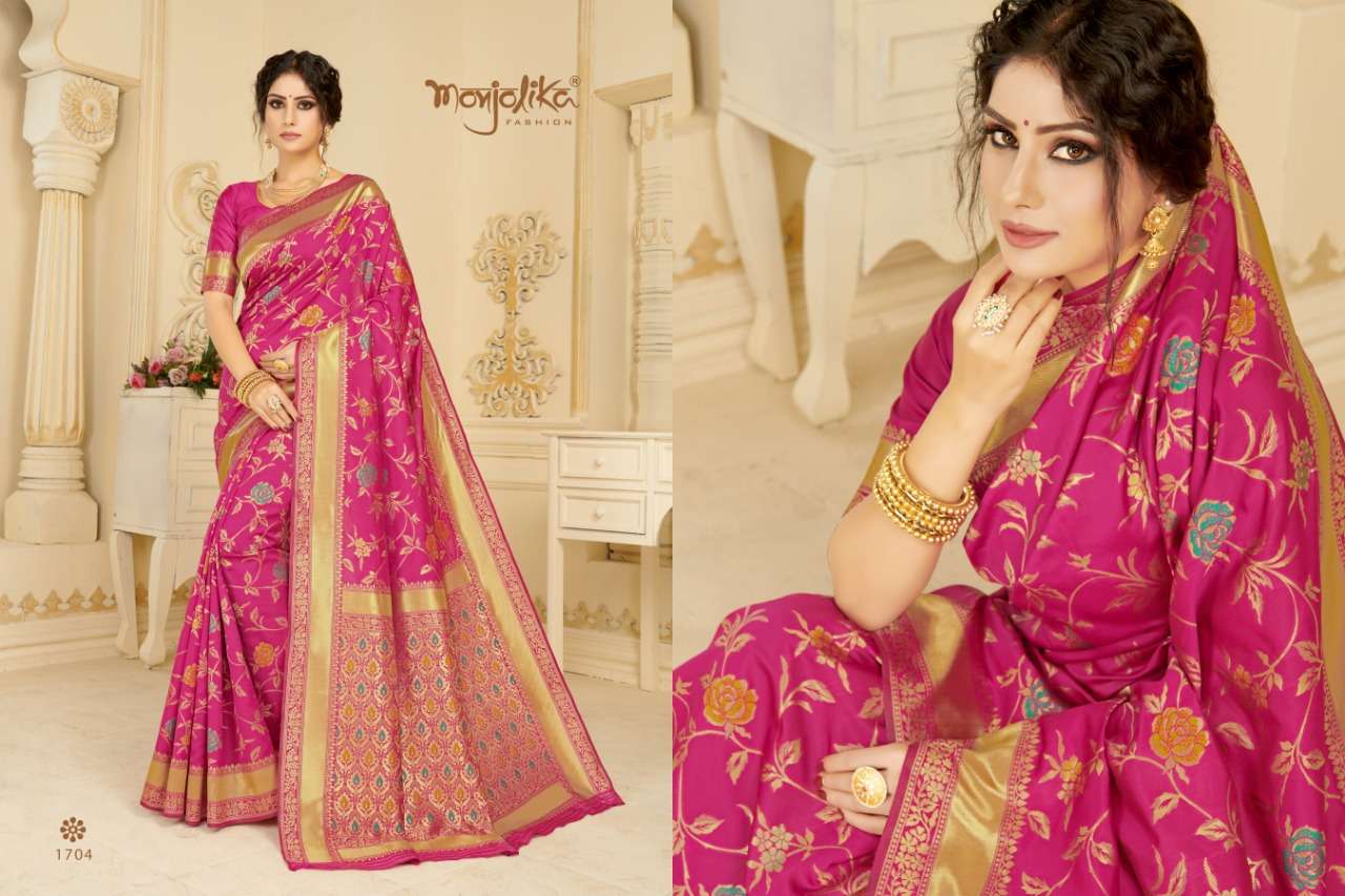 Vartika Vol-17 By Monjolika 1701 To 1706 Series Indian Traditional Wear Collection Beautiful Stylish Fancy Colorful Party Wear & Occasional Wear Silk Blend Sarees At Wholesale Price