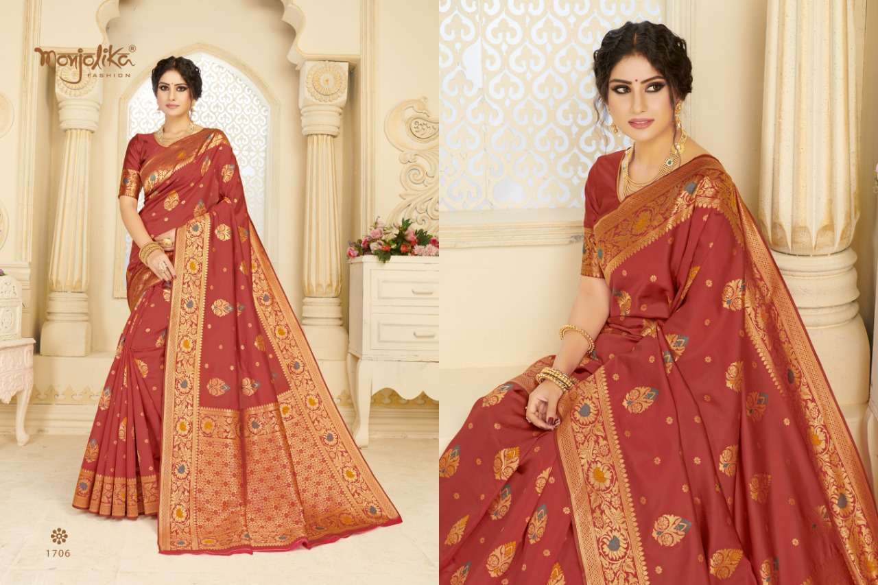 Vartika Vol-17 By Monjolika 1701 To 1706 Series Indian Traditional Wear Collection Beautiful Stylish Fancy Colorful Party Wear & Occasional Wear Silk Blend Sarees At Wholesale Price