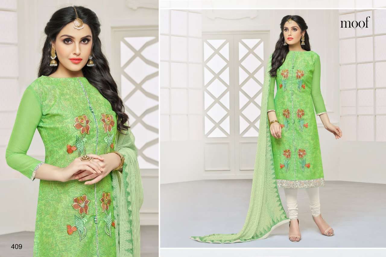 SHAISTA VOL-5 BY MOOF FASHION 405 TO 412 SERIES BEAUTIFUL SUITS COLORFUL STYLISH FANCY CASUAL WEAR & ETHNIC WEAR MODAL WITH COTTON INNER DRESSES AT WHOLESALE PRICE