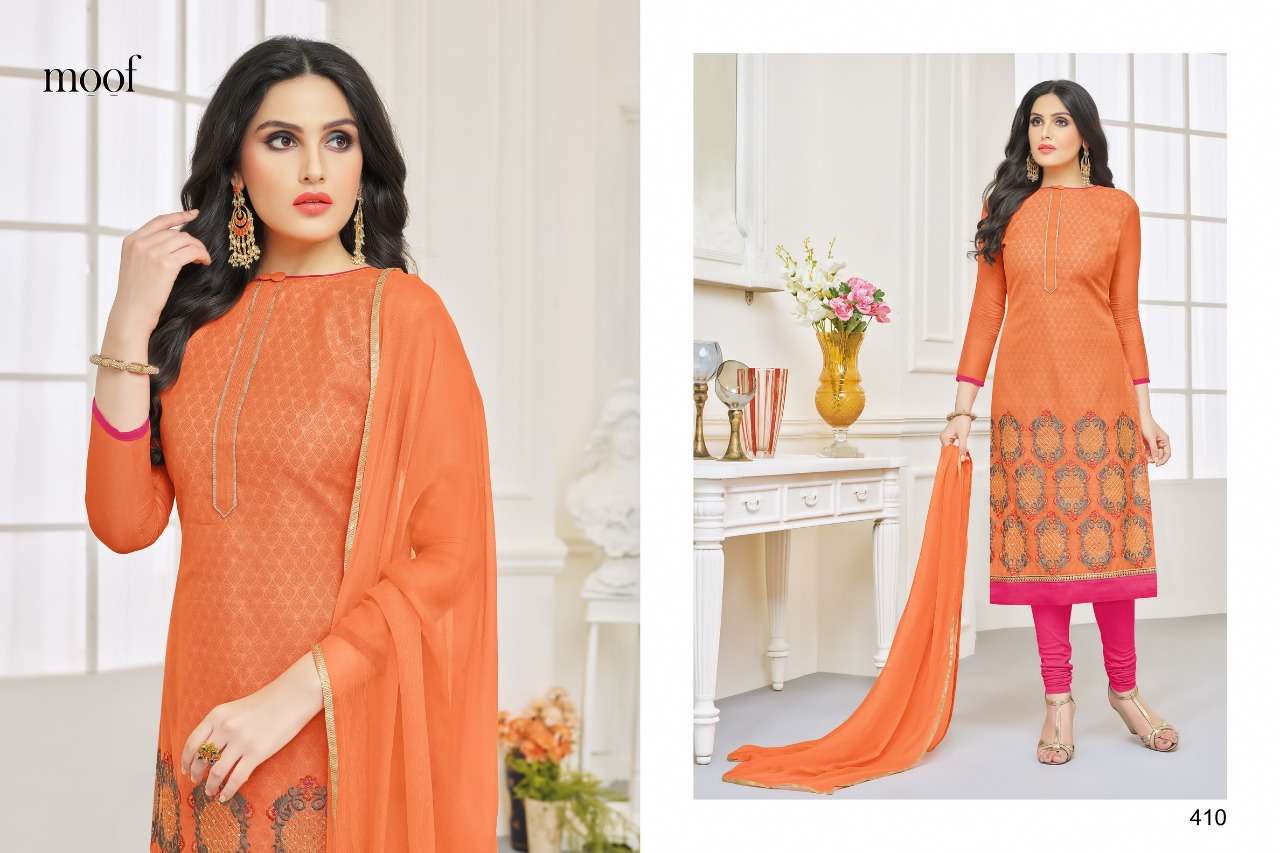 SHAISTA VOL-5 BY MOOF FASHION 405 TO 412 SERIES BEAUTIFUL SUITS COLORFUL STYLISH FANCY CASUAL WEAR & ETHNIC WEAR MODAL WITH COTTON INNER DRESSES AT WHOLESALE PRICE