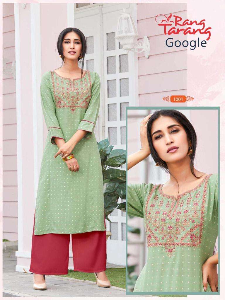 GOOGLE BY RANG TRANG 1001 TO 1006 SERIES BEAUTIFUL COLORFUL STYLISH FANCY CASUAL WEAR & ETHNIC WEAR & READY TO WEAR RAYON PRINTED KURTIS AT WHOLESALE PRICE
