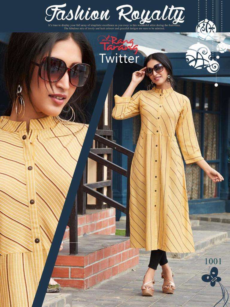 TWITTER BY RANG TRANG 1001 TO 1007 SERIES BEAUTIFUL COLORFUL STYLISH FANCY CASUAL WEAR & ETHNIC WEAR & READY TO WEAR RAYON PRINTED KURTIS AT WHOLESALE PRICE