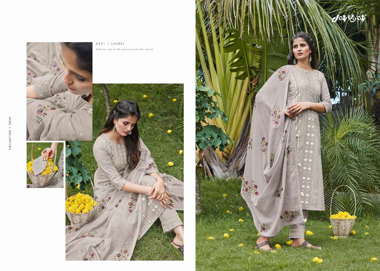 LAUREL VOL-2 BY JAY VIJAY 5321 TO 5330 SERIES BEAUTIFUL SUITS STYLISH FANCY COLORFUL PARTY WEAR & ETHNIC WEAR LAWN COTTON KHADI PRINTED DRESSES AT WHOLESALE PRICE