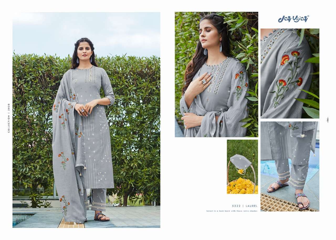 LAUREL VOL-2 BY JAY VIJAY 5321 TO 5330 SERIES BEAUTIFUL SUITS STYLISH FANCY COLORFUL PARTY WEAR & ETHNIC WEAR LAWN COTTON KHADI PRINTED DRESSES AT WHOLESALE PRICE