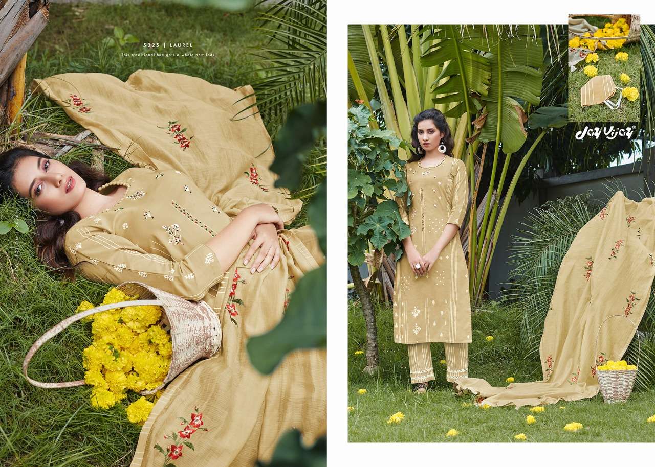 LAUREL VOL-2 BY JAY VIJAY 5321 TO 5330 SERIES BEAUTIFUL SUITS STYLISH FANCY COLORFUL PARTY WEAR & ETHNIC WEAR LAWN COTTON KHADI PRINTED DRESSES AT WHOLESALE PRICE