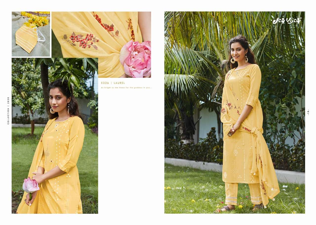 LAUREL VOL-2 BY JAY VIJAY 5321 TO 5330 SERIES BEAUTIFUL SUITS STYLISH FANCY COLORFUL PARTY WEAR & ETHNIC WEAR LAWN COTTON KHADI PRINTED DRESSES AT WHOLESALE PRICE