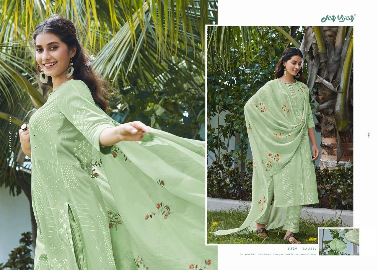 LAUREL VOL-2 BY JAY VIJAY 5321 TO 5330 SERIES BEAUTIFUL SUITS STYLISH FANCY COLORFUL PARTY WEAR & ETHNIC WEAR LAWN COTTON KHADI PRINTED DRESSES AT WHOLESALE PRICE