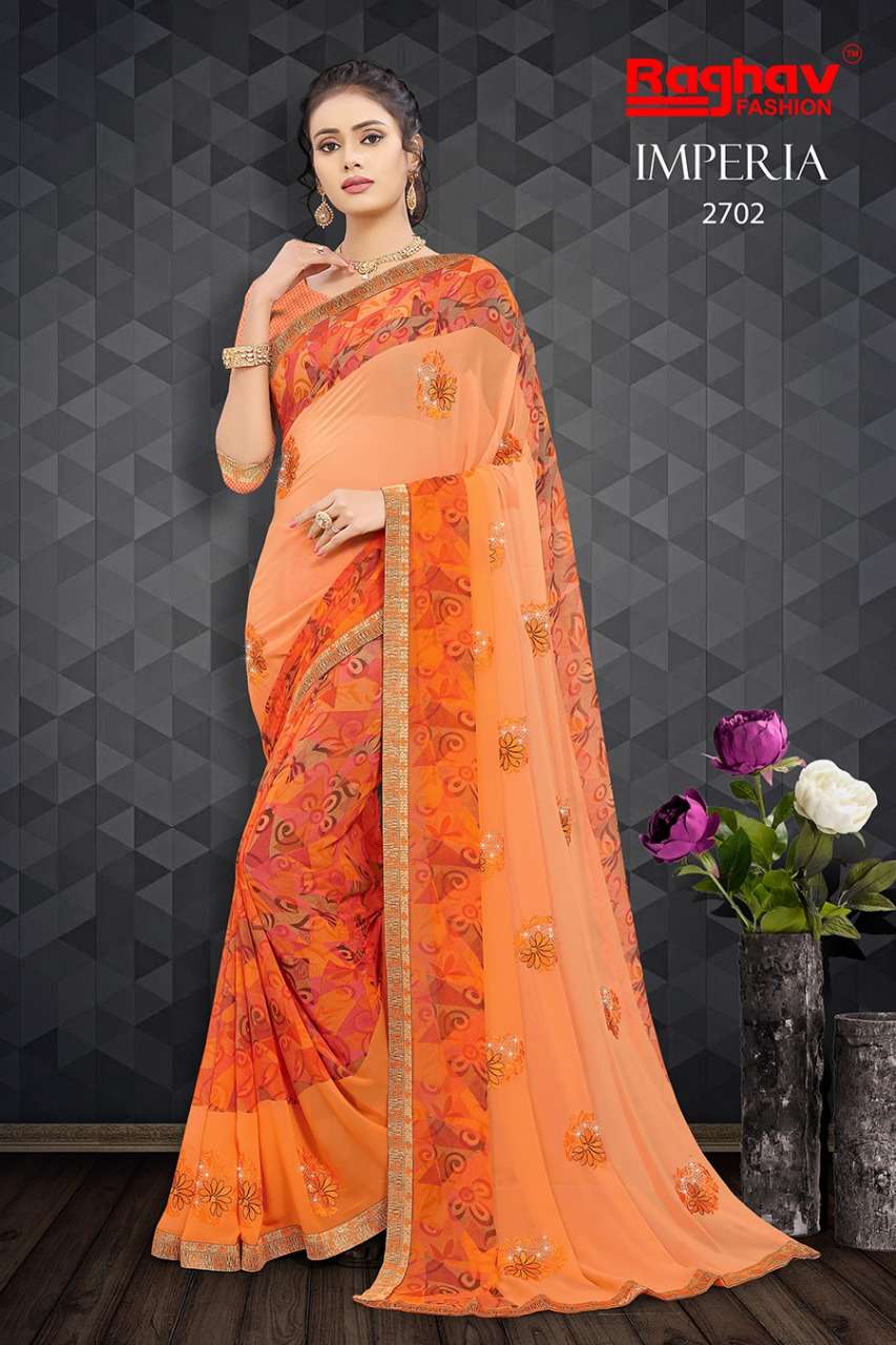 IMPERIA BY RAGHAV FASHION 2701 TO 2708 SERIES INDIAN TRADITIONAL WEAR COLLECTION BEAUTIFUL STYLISH FANCY COLORFUL PARTY WEAR & OCCASIONAL WEAR WEIGHTLESS SAREES AT WHOLESALE PRICE